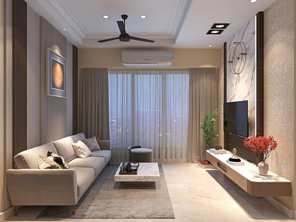 2 BHK living room perspective